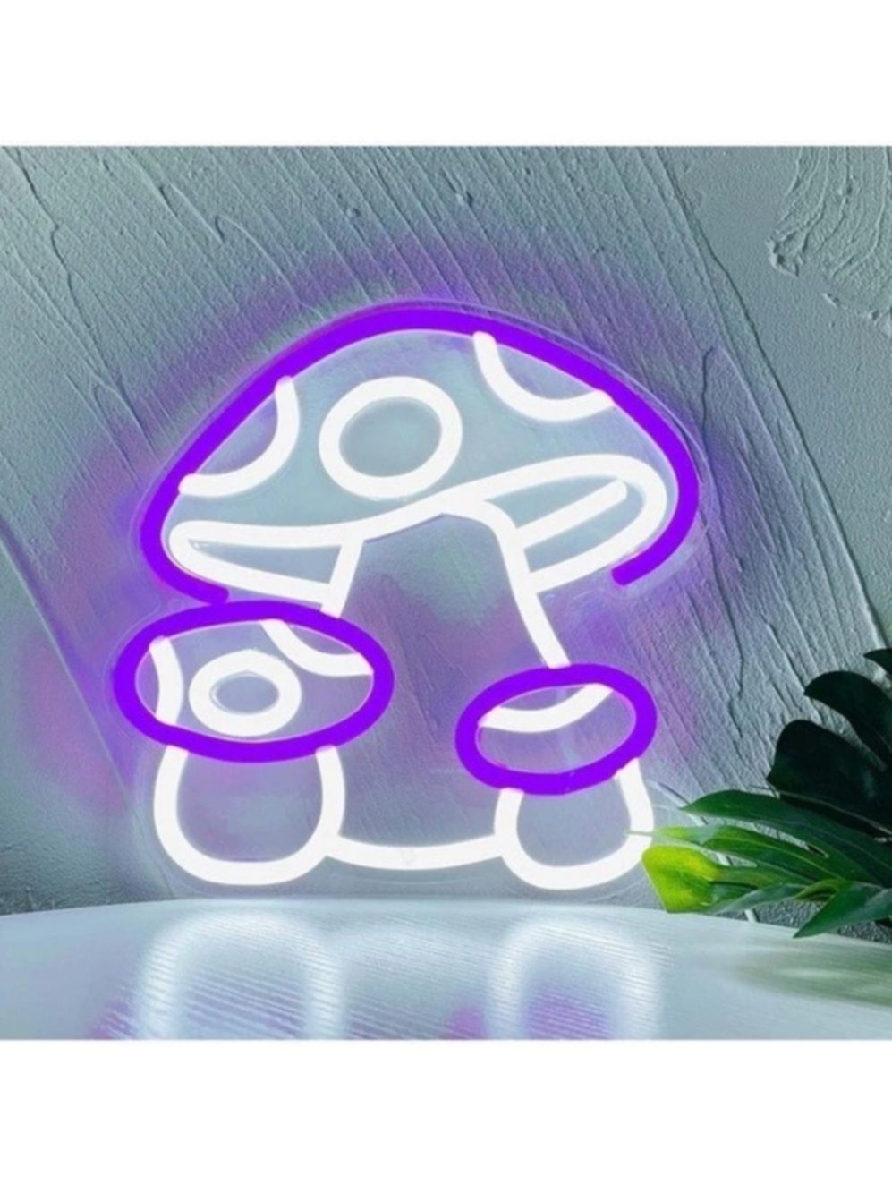 Mushroom Neon Wall Sign in White & Purple